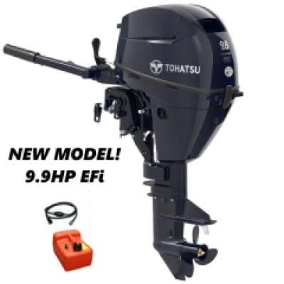 9.9HP Tohatsu Long Shaft EFi Manual Start Tiller Control 4-Stroke Outboard Motor with 12L Fuel Tank & Line image